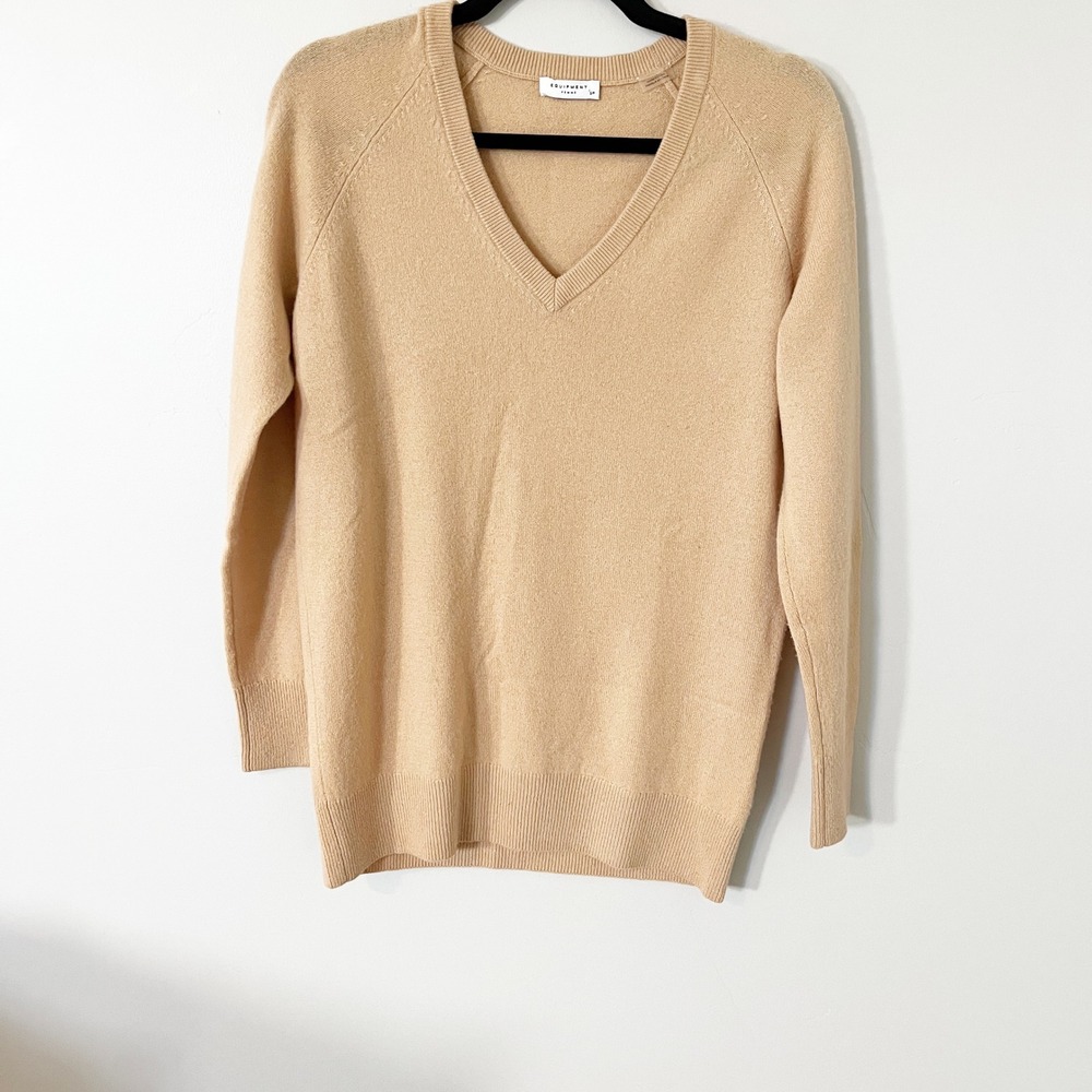 Equipment femme Asher v neck cashmere tunic sweater‎ tan small
